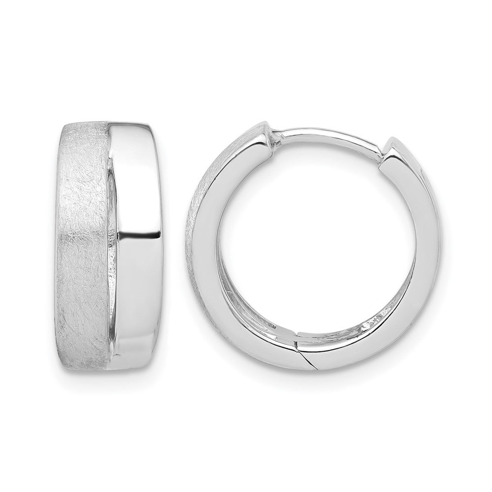 Sterling Silver RH-plated Satin and Polished Hinged Hoop Earrings