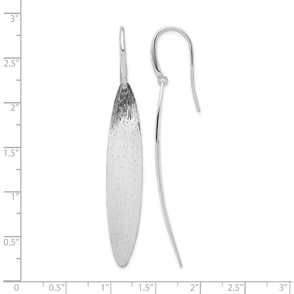 Sterling Silver RH-plt Polished / Dia-cut Oval Shepherd Hook Earri