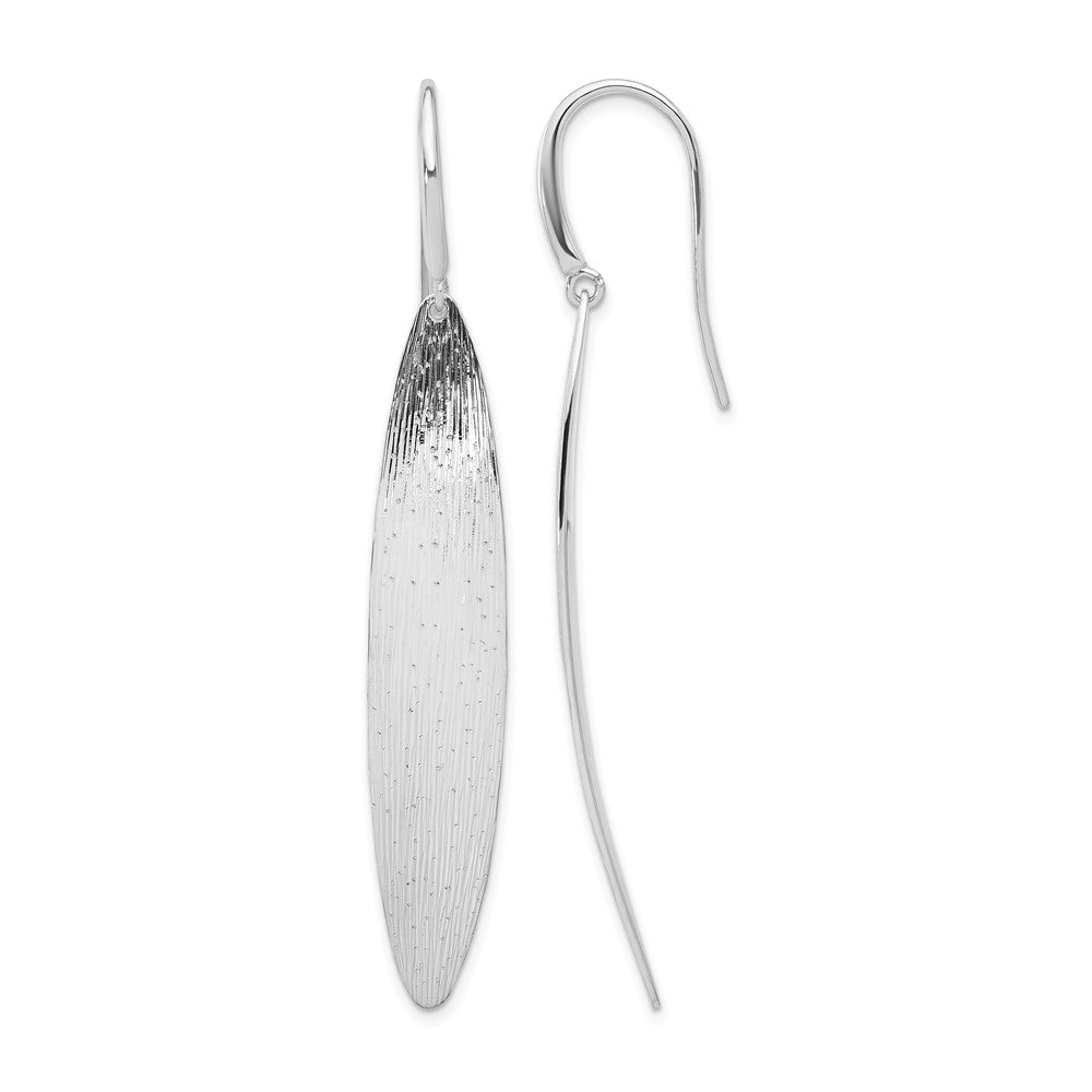 Sterling Silver RH-plt Polished / Dia-cut Oval Shepherd Hook Earri