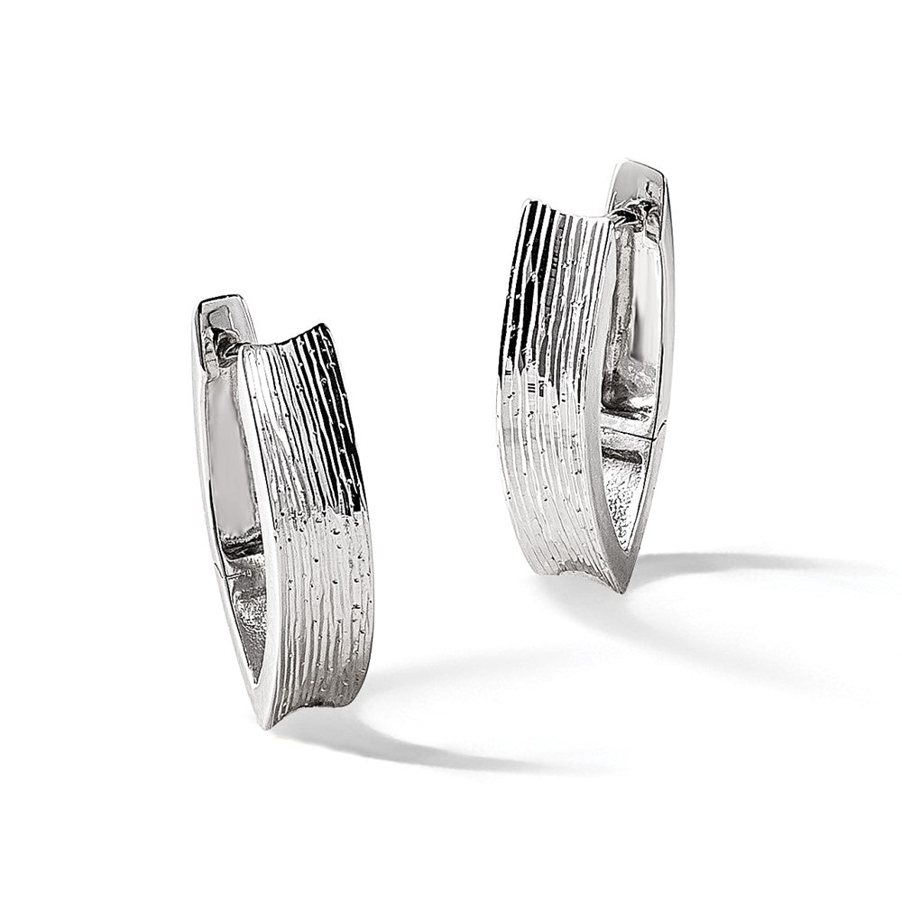 Sterling Silver Rhodium-plated and D/C Fancy Hinged Hoop Earrings