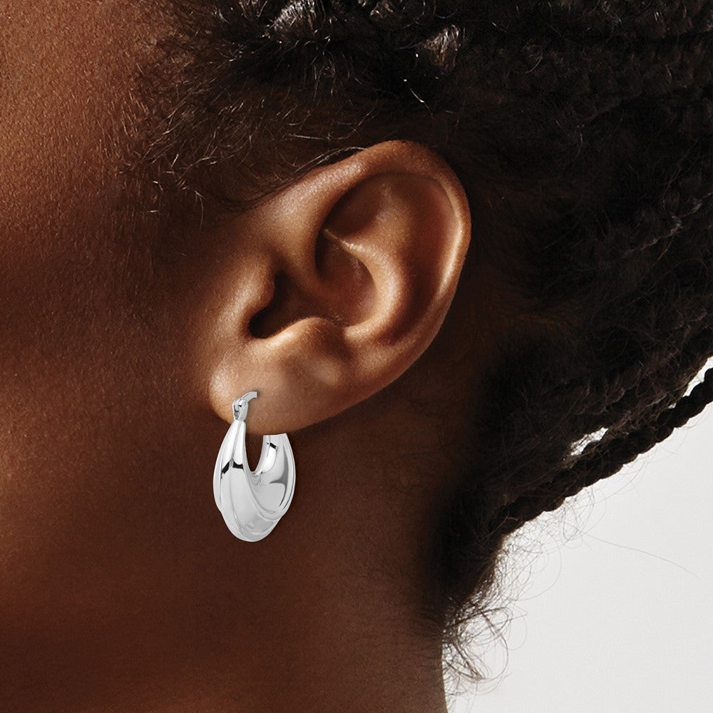 Sterling Silver Rhodium-plated Graduating Puffed Hoop Earrings