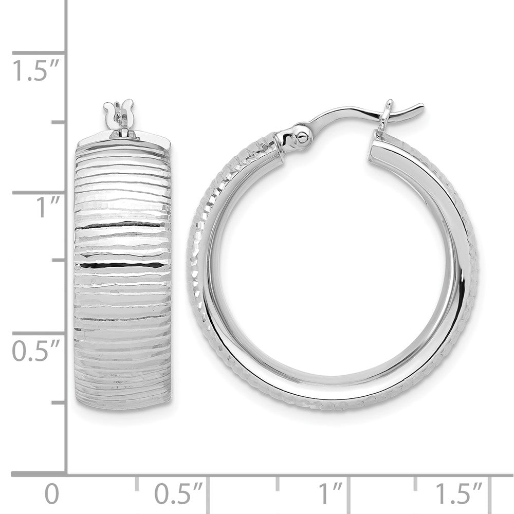 Sterling Silver Rhodium-plated and D/C Hoop Earrings