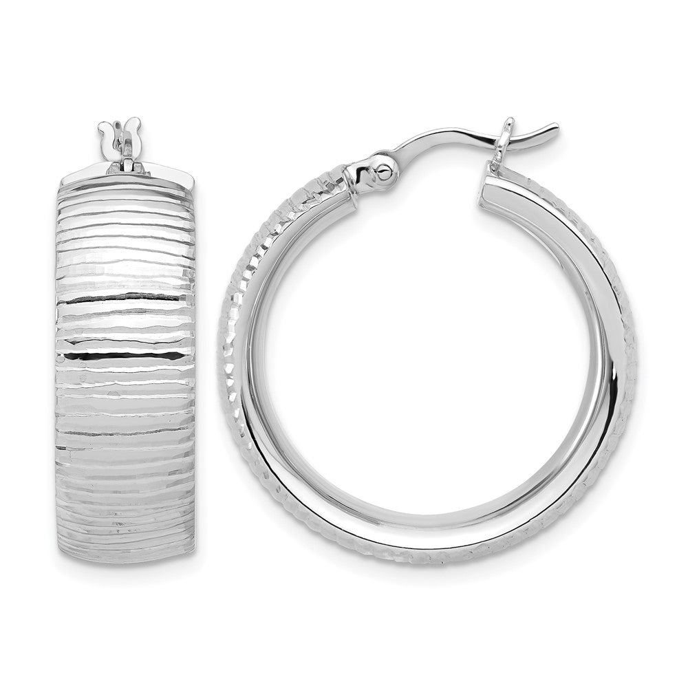 Sterling Silver Rhodium-plated and D/C Hoop Earrings