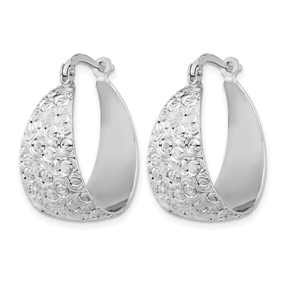 Sterling Silver Rhodium-plated Textured Hoop Earrings