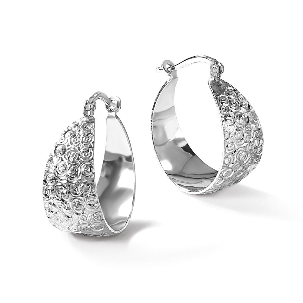 Sterling Silver Rhodium-plated Textured Hoop Earrings
