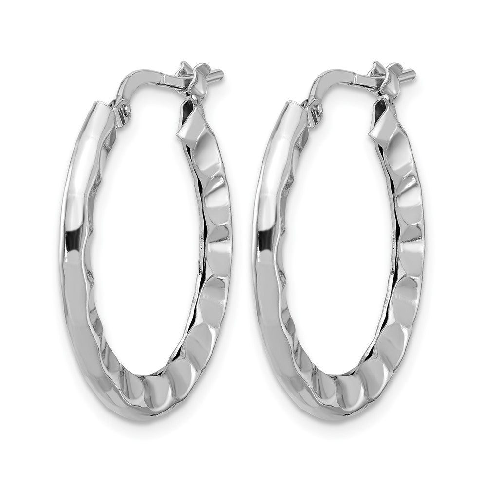 Sterling Silver Rh-plated Polished/Hammered Hoop Earrings