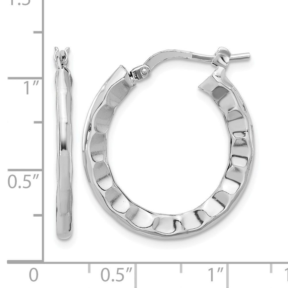Sterling Silver Rh-plated Polished/Hammered Hoop Earrings
