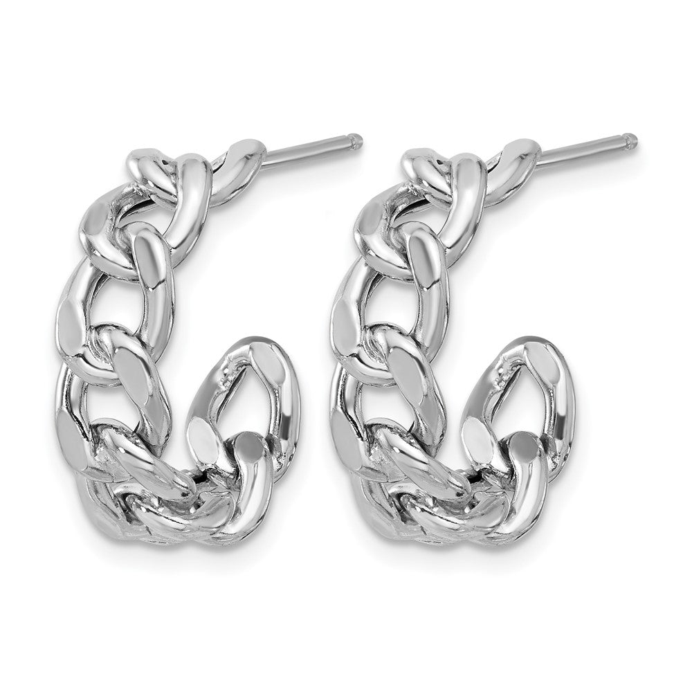 Sterling Silver Rh-plated Polished Curb Chain Post C-Hoop Earrings
