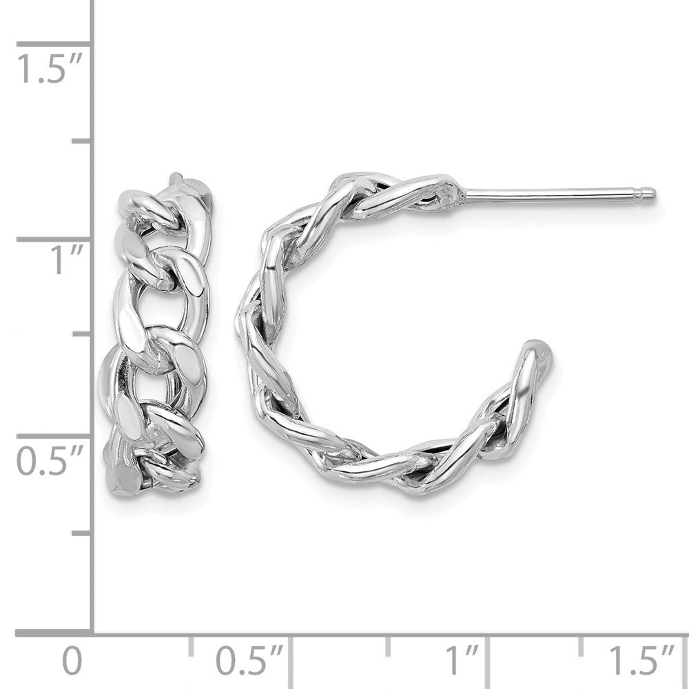 Sterling Silver Rh-plated Polished Curb Chain Post C-Hoop Earrings