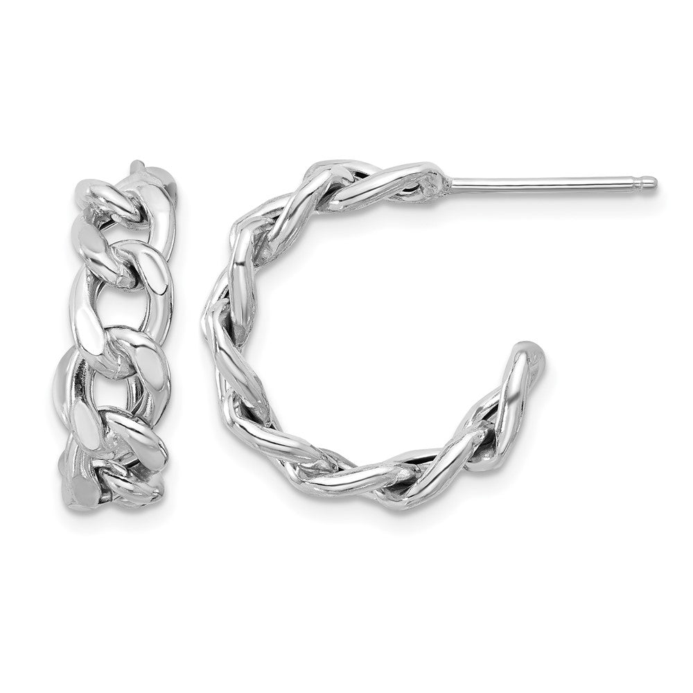 Sterling Silver Rh-plated Polished Curb Chain Post C-Hoop Earrings