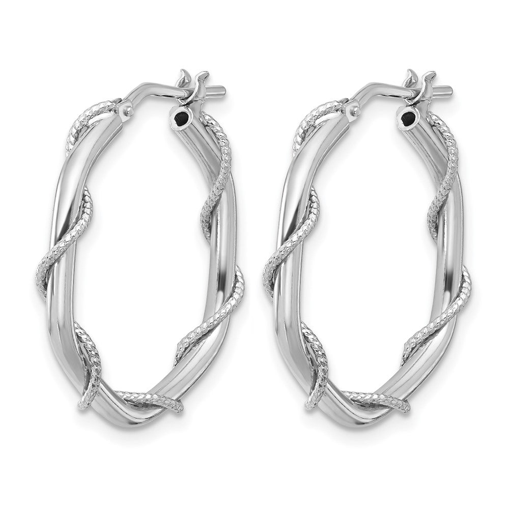 Sterling Silver Rh-plated Polished/Textured/Twisted Hoop Earrings