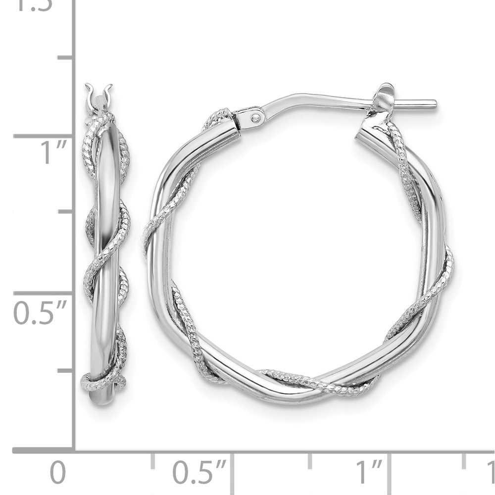 Sterling Silver Rh-plated Polished/Textured/Twisted Hoop Earrings