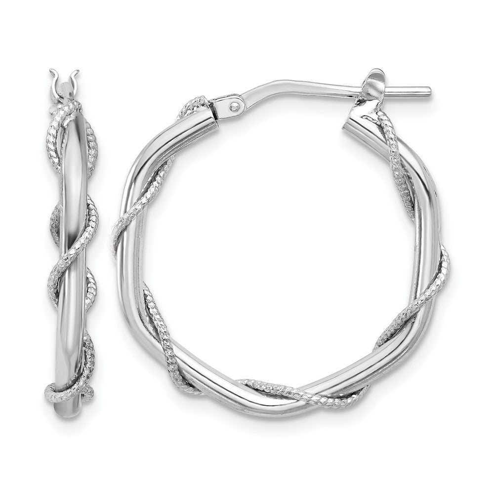 Sterling Silver Rh-plated Polished/Textured/Twisted Hoop Earrings