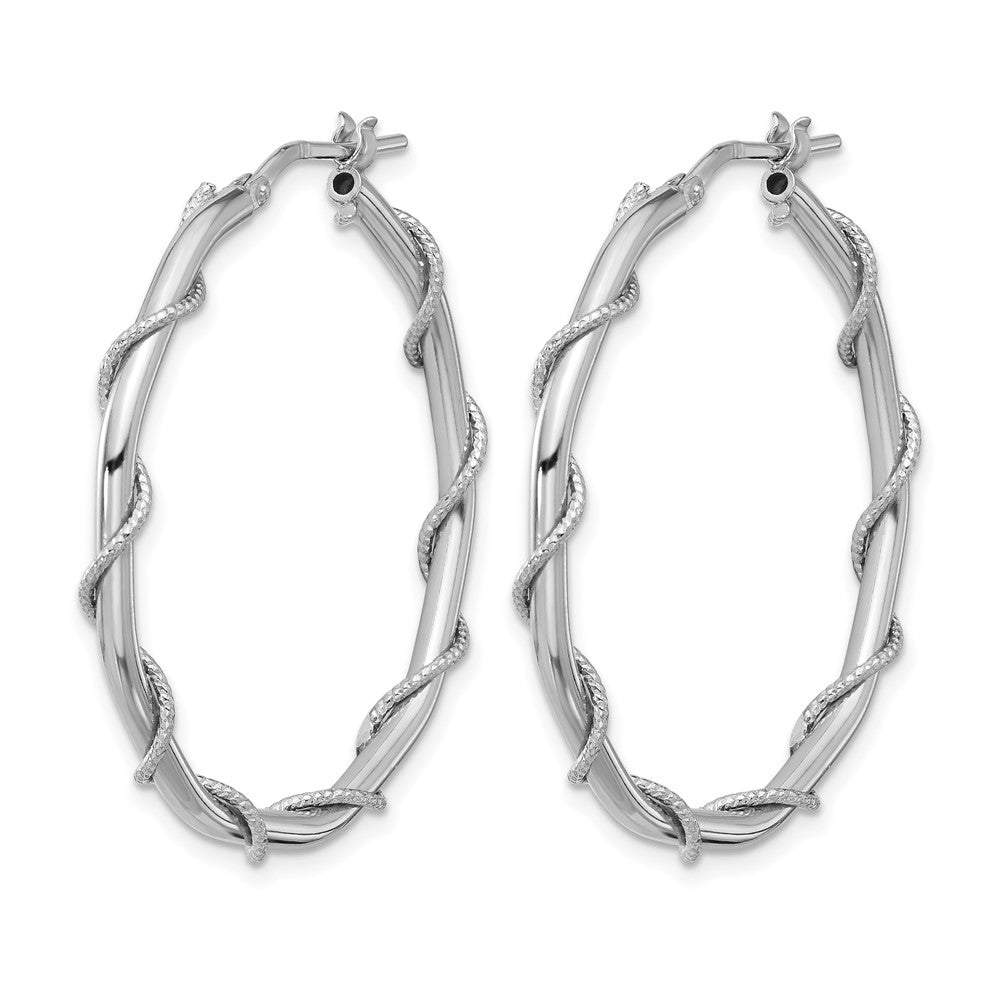 Sterling Silver Rh-plated Polished/Textured/Twisted Hoop Earrings