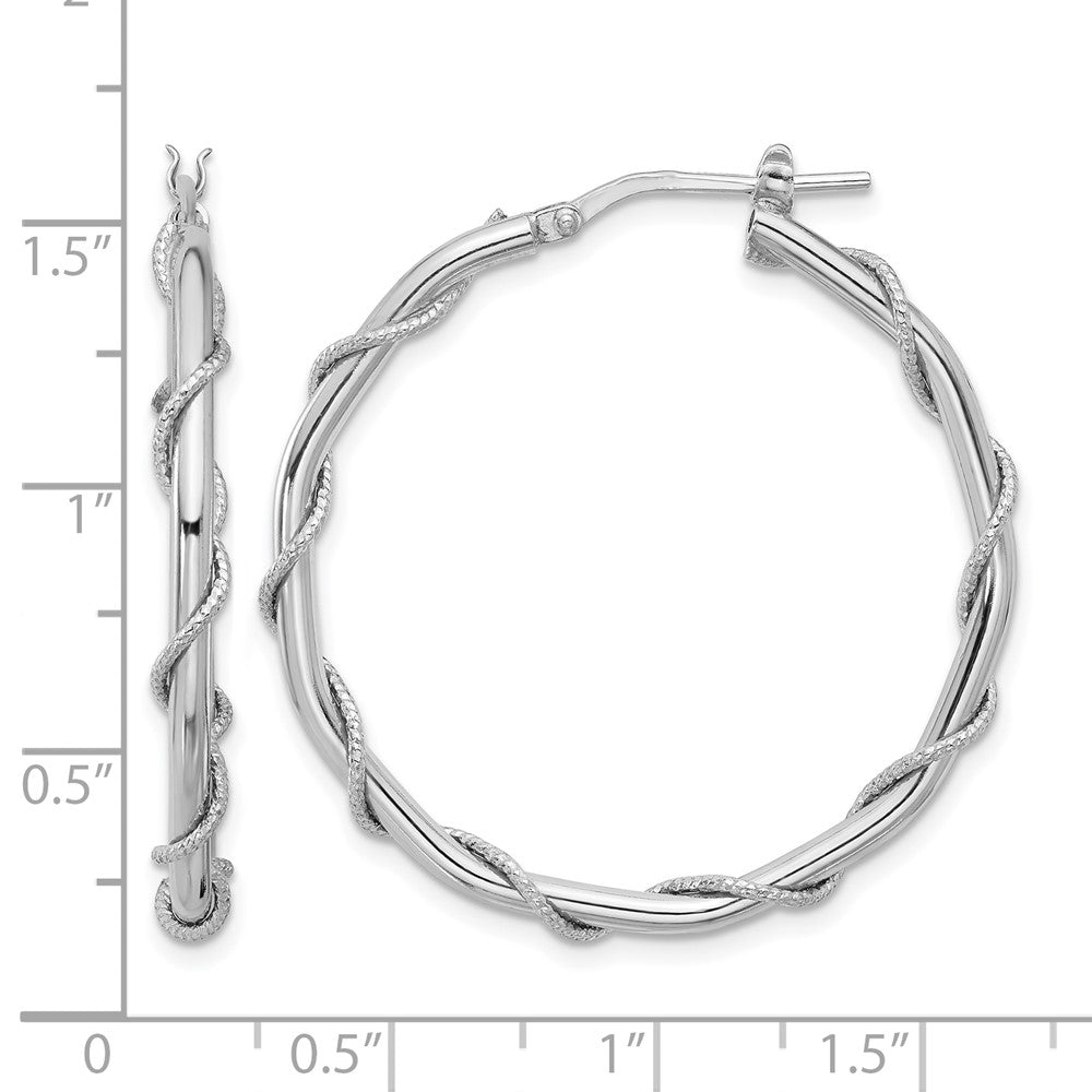 Sterling Silver Rh-plated Polished/Textured/Twisted Hoop Earrings
