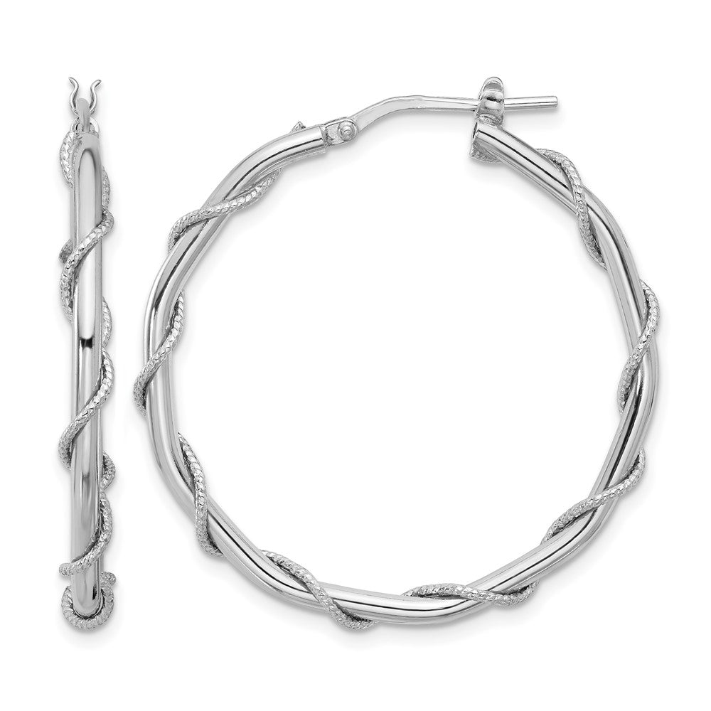 Sterling Silver Rh-plated Polished/Textured/Twisted Hoop Earrings