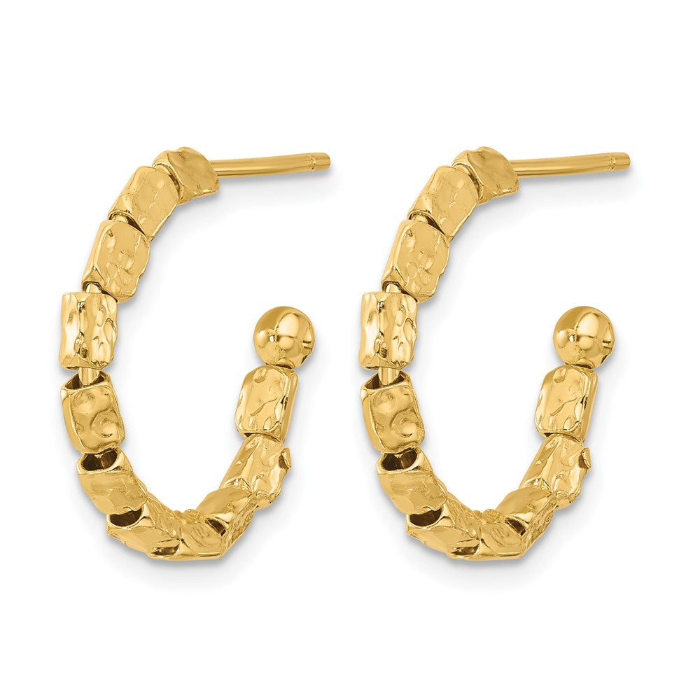Sterling Silver Gold-plat Polished/Hammered J-Hoop Post Earrings