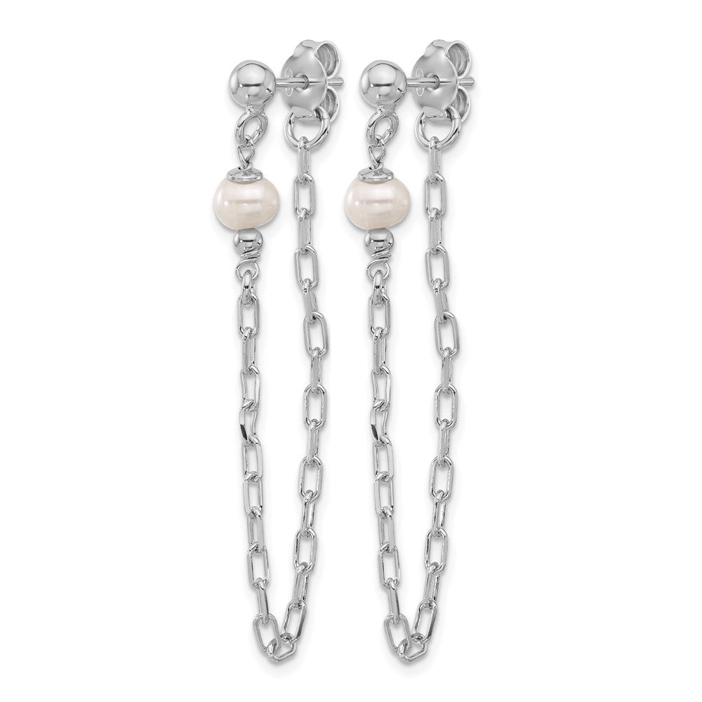Sterling Silver RH-plat FWC Pearl Front/Back Chain Dangle Earrings