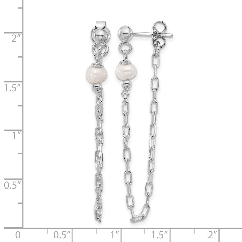 Sterling Silver RH-plat FWC Pearl Front/Back Chain Dangle Earrings