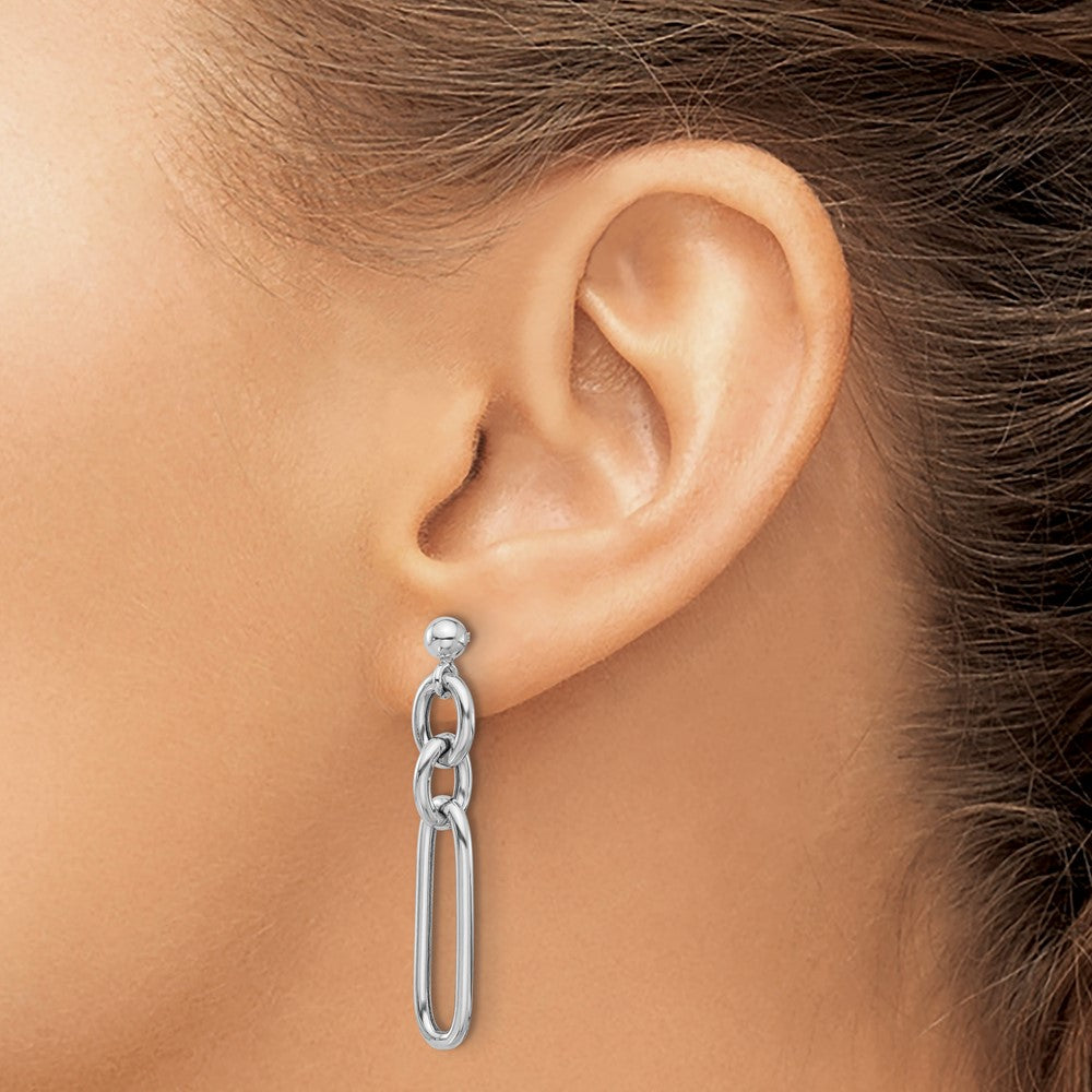 Sterling Silver RH-plated Polished Fancy Link Post Dangle Earrings
