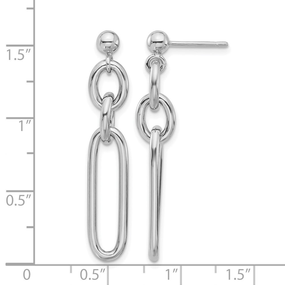 Sterling Silver RH-plated Polished Fancy Link Post Dangle Earrings