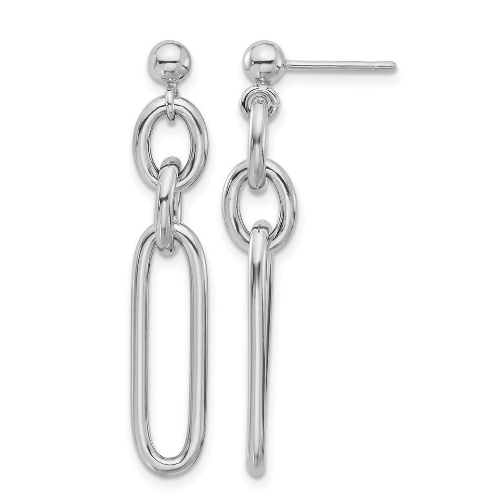 Sterling Silver RH-plated Polished Fancy Link Post Dangle Earrings