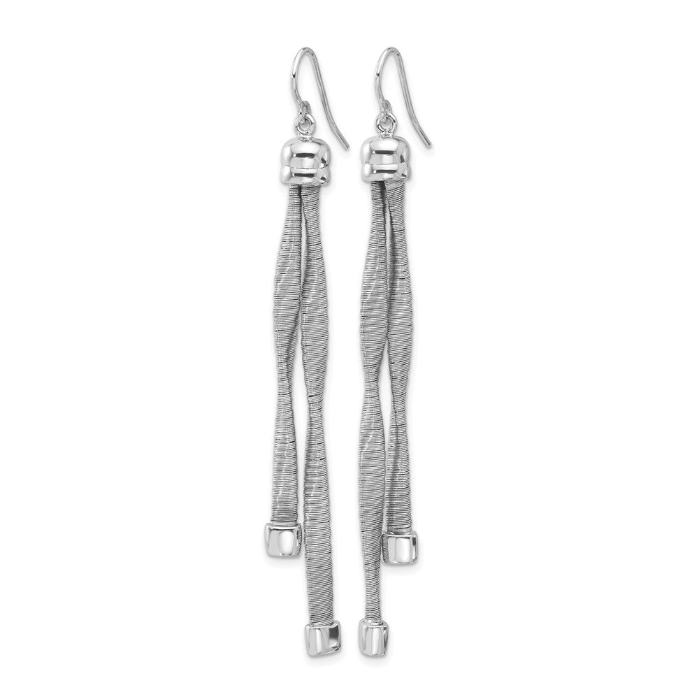 Sterling Silver Rh-pl Twist Texture Wrapped 2-strand Twist Earring