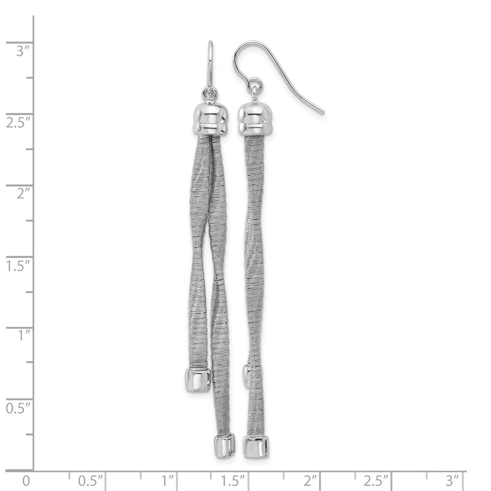 Sterling Silver Rh-pl Twist Texture Wrapped 2-strand Twist Earring