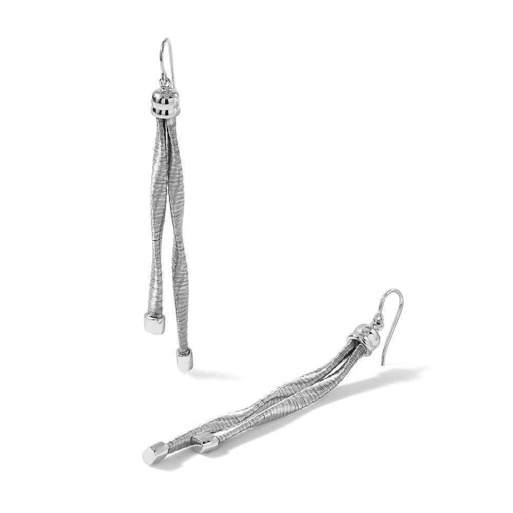 Sterling Silver Rh-pl Twist Texture Wrapped 2-strand Twist Earring