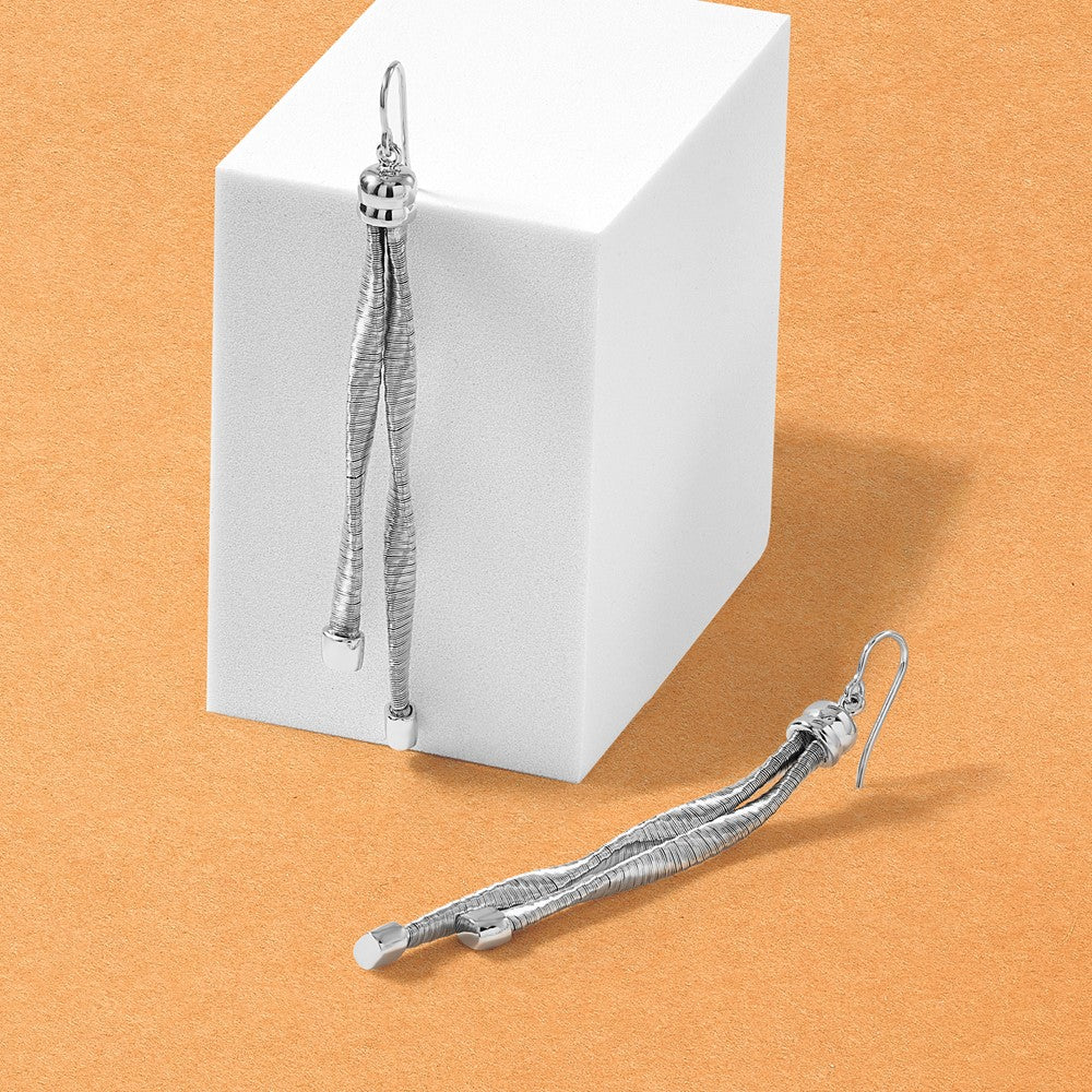 Sterling Silver Rh-pl Twist Texture Wrapped 2-strand Twist Earring