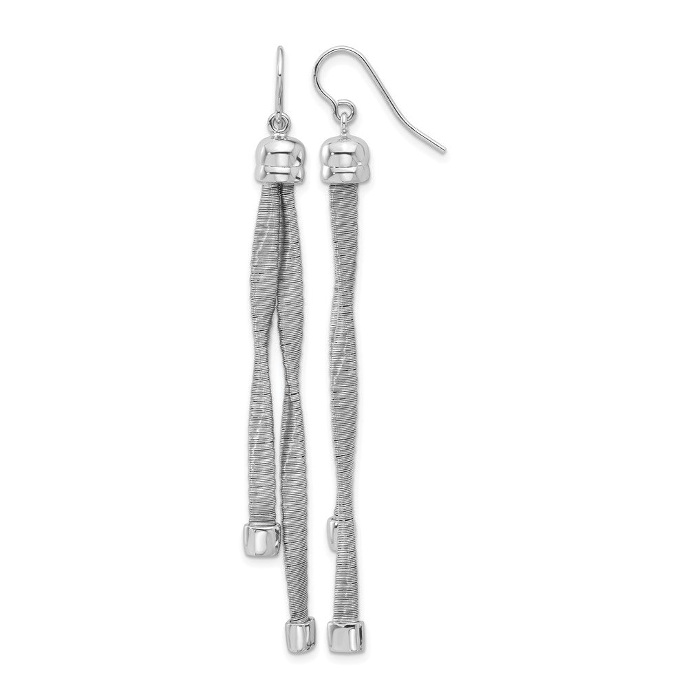 Sterling Silver Rh-pl Twist Texture Wrapped 2-strand Twist Earring