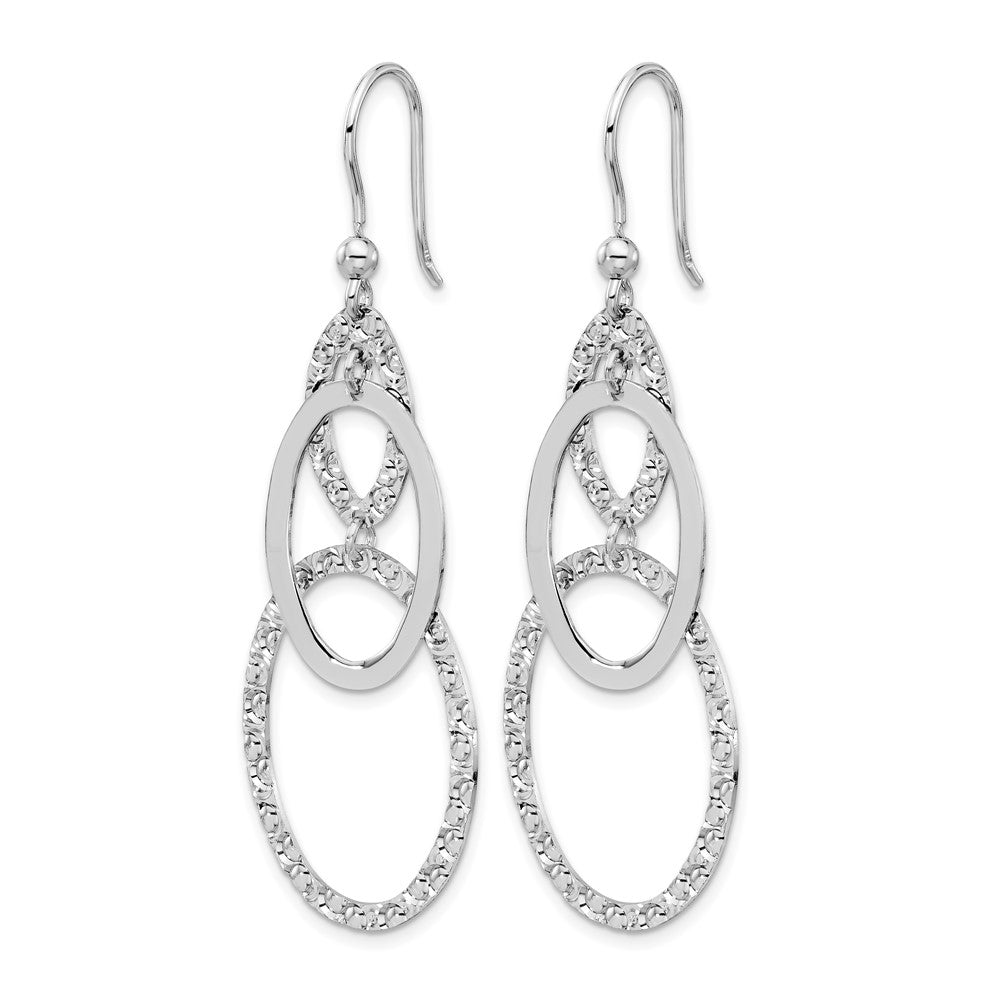 Sterling Silver Rh-plated Polished/Textured Ovals Dangle Earrings