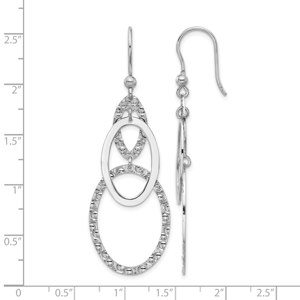Sterling Silver Rh-plated Polished/Textured Ovals Dangle Earrings
