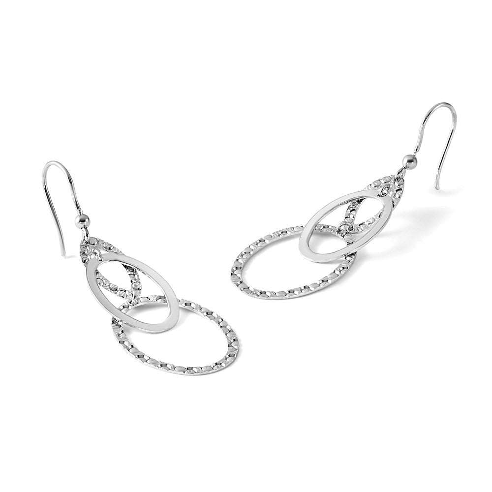 Sterling Silver Rh-plated Polished/Textured Ovals Dangle Earrings