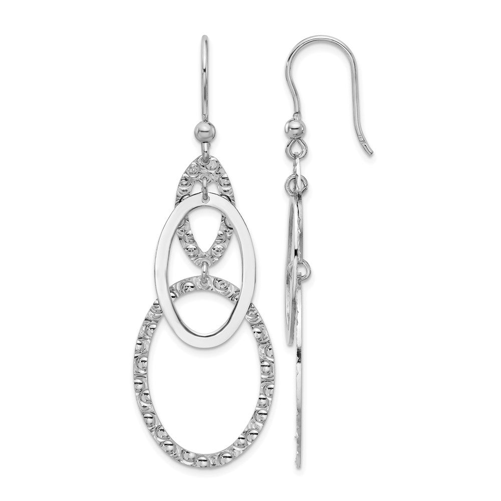 Sterling Silver Rh-plated Polished/Textured Ovals Dangle Earrings