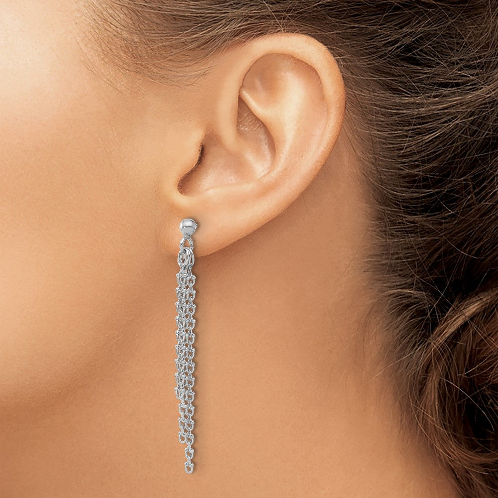 Sterling Silver Rh-plated Polished 3-Strand Post Dangle Earrings