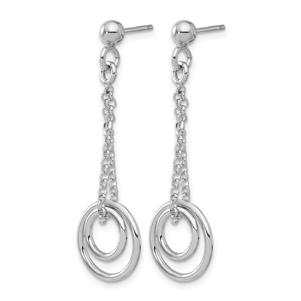 Sterling Silver Rh-plated Polished Circles on Chain Dangle Earring