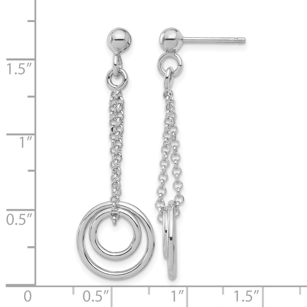 Sterling Silver Rh-plated Polished Circles on Chain Dangle Earring