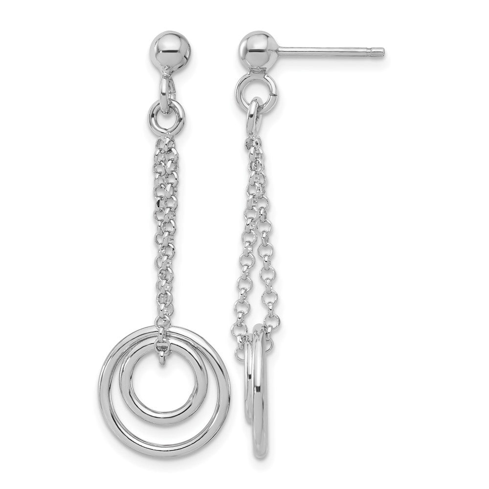 Sterling Silver Rh-plated Polished Circles on Chain Dangle Earring