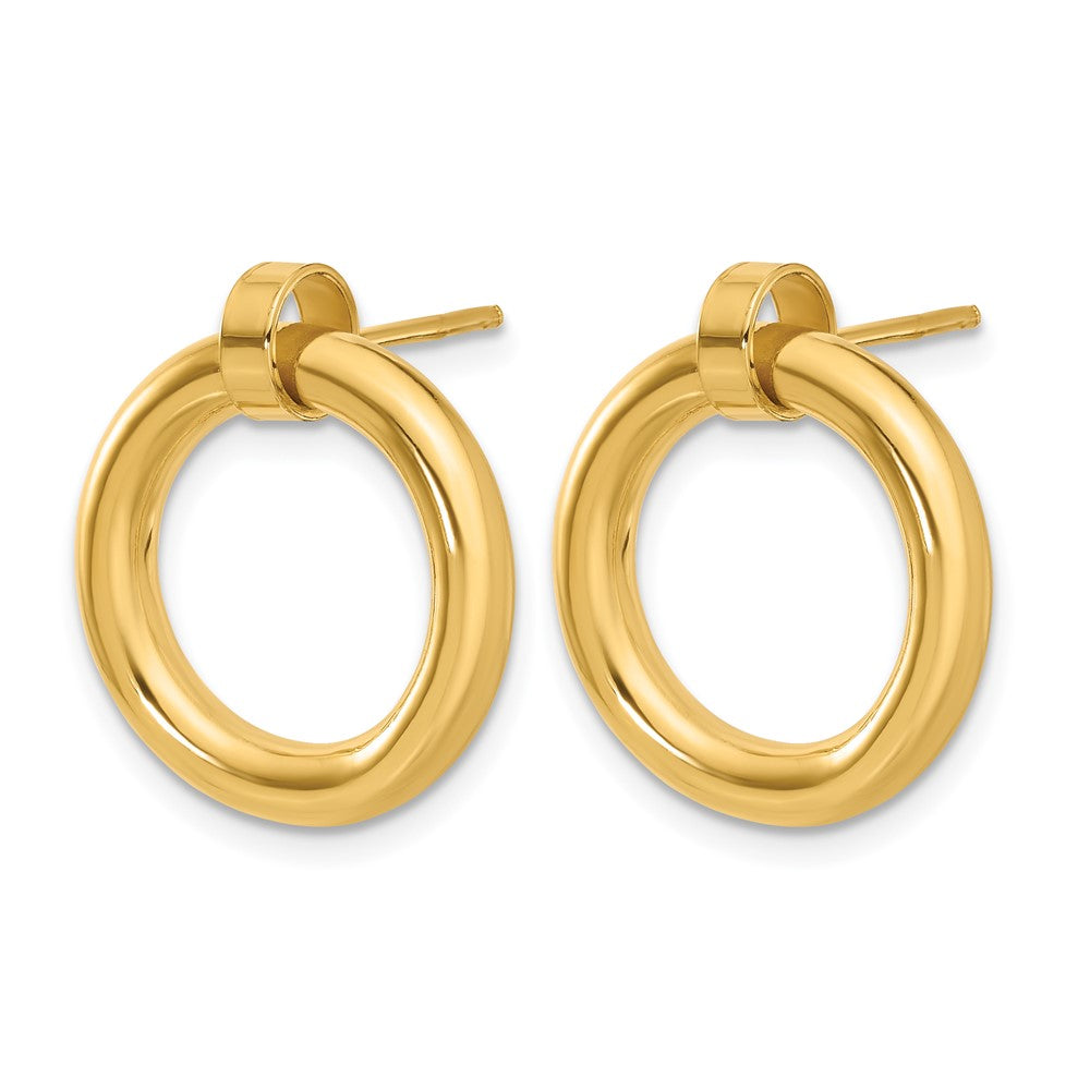 Sterling Silver Gold-tone Polished Circle Post Dangle Earrings