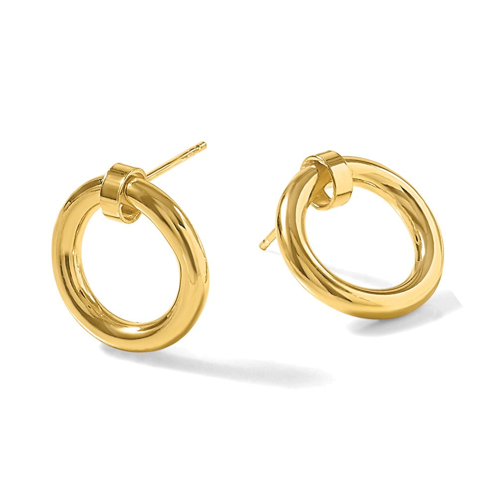 Sterling Silver Gold-tone Polished Circle Post Dangle Earrings