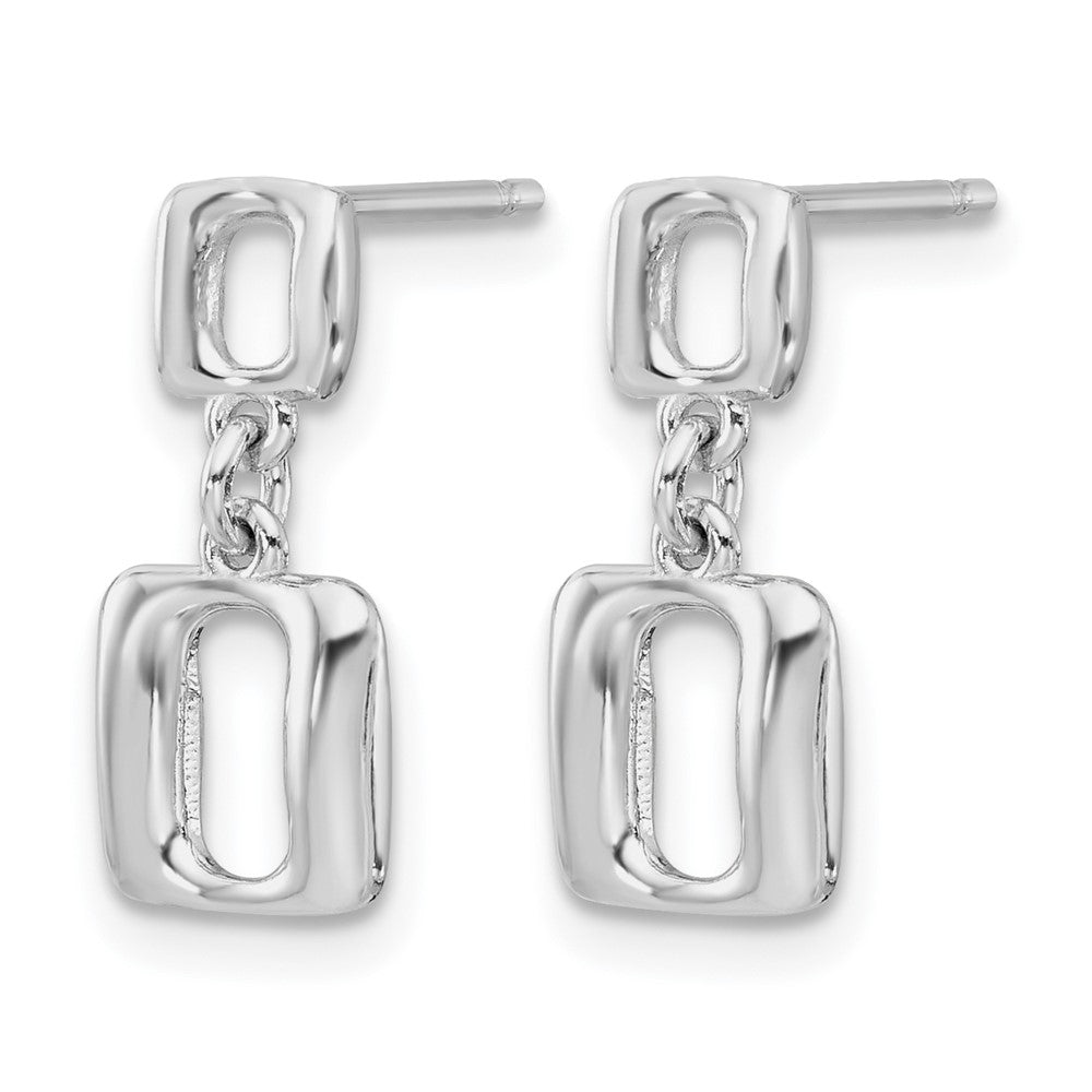 Sterling Silver Rhodium-plated Square Link Dangle Post Earrings