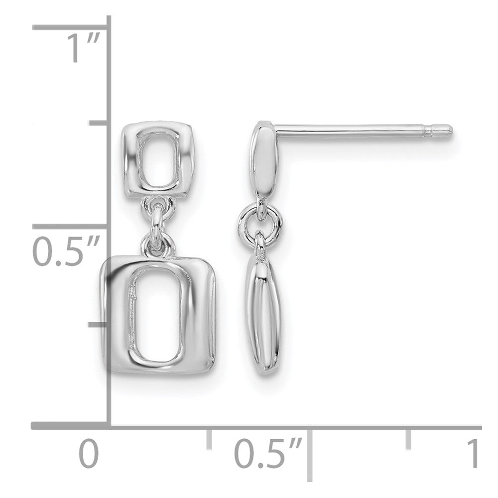 Sterling Silver Rhodium-plated Square Link Dangle Post Earrings