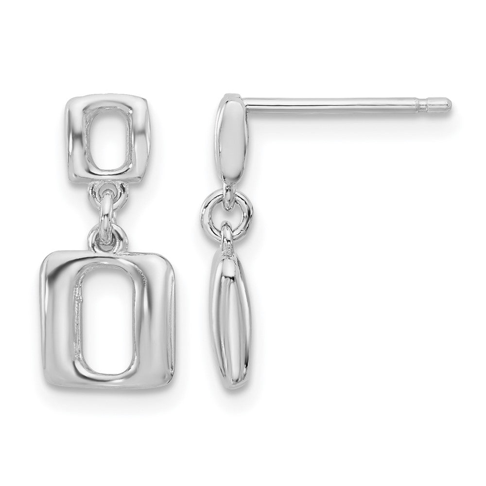 Sterling Silver Rhodium-plated Square Link Dangle Post Earrings