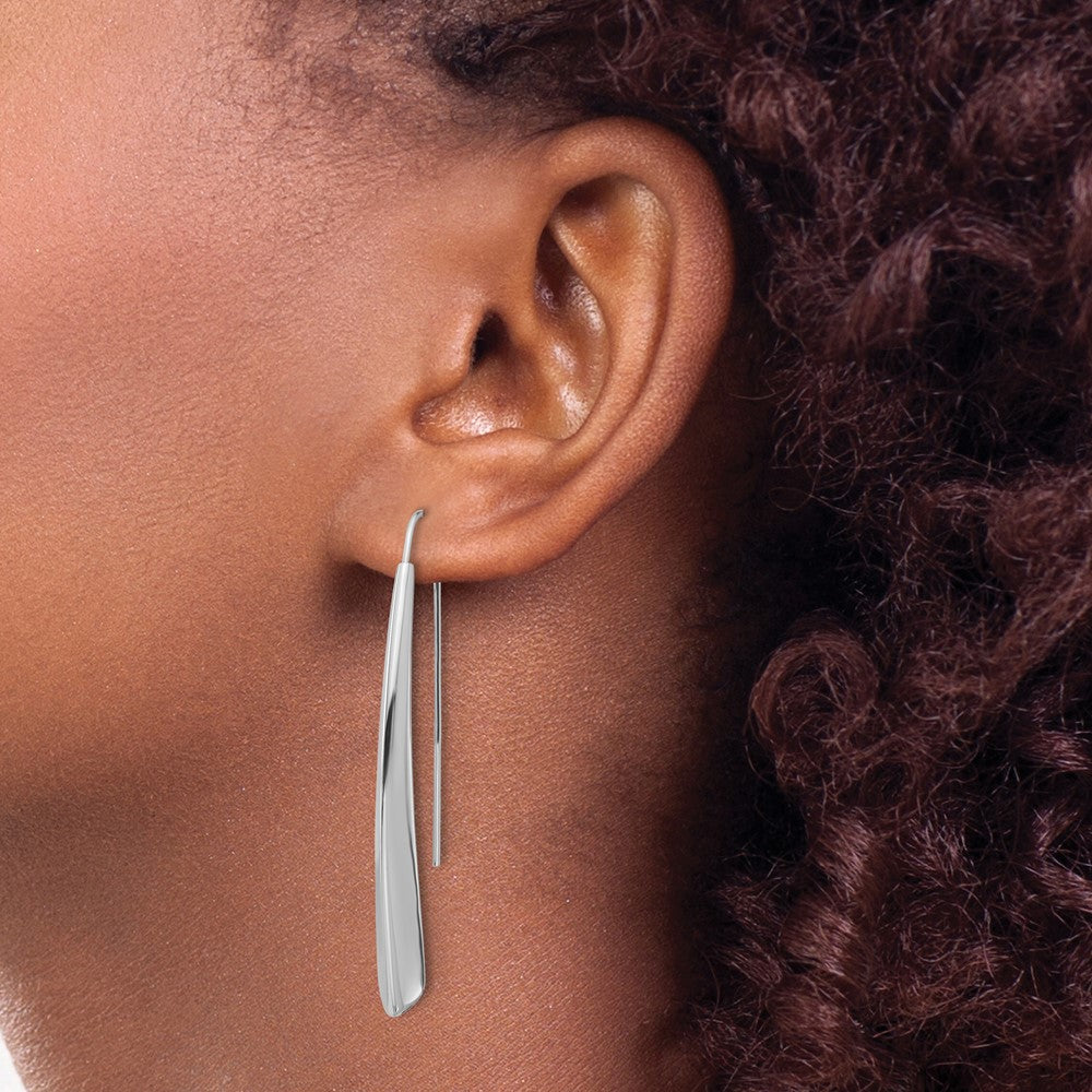 Sterling Silver Rhodium-plate Polished Drop Bar Threader Earrings