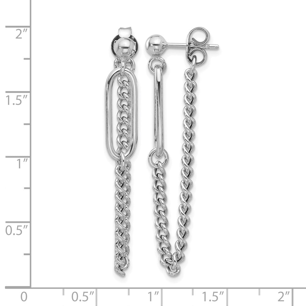 Sterling Silver Rhodium-plated Post Chain Dangle Earrings