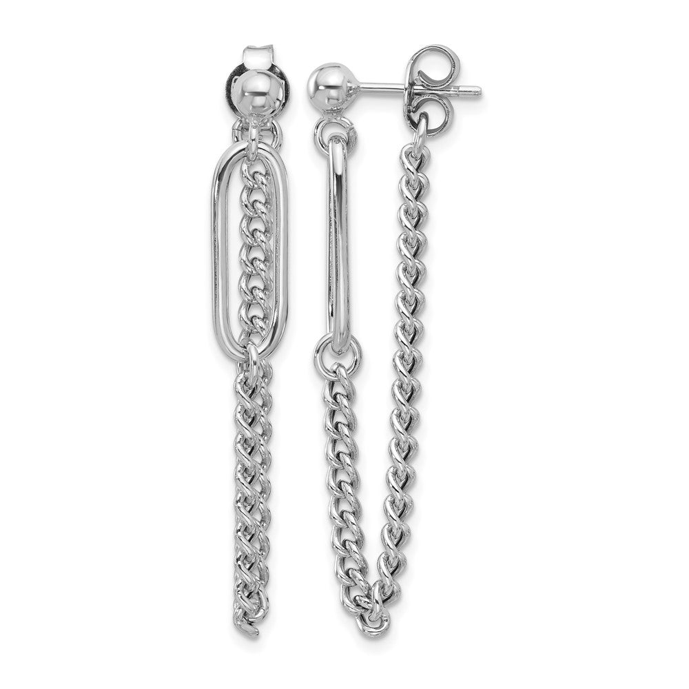 Sterling Silver Rhodium-plated Post Chain Dangle Earrings