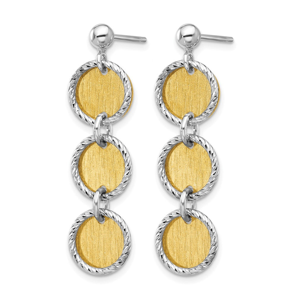 SS Rhodium/Gold-plated Polished/Brushed Circles Dangle Earrings