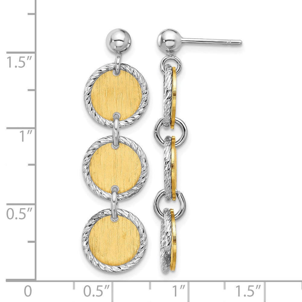 SS Rhodium/Gold-plated Polished/Brushed Circles Dangle Earrings