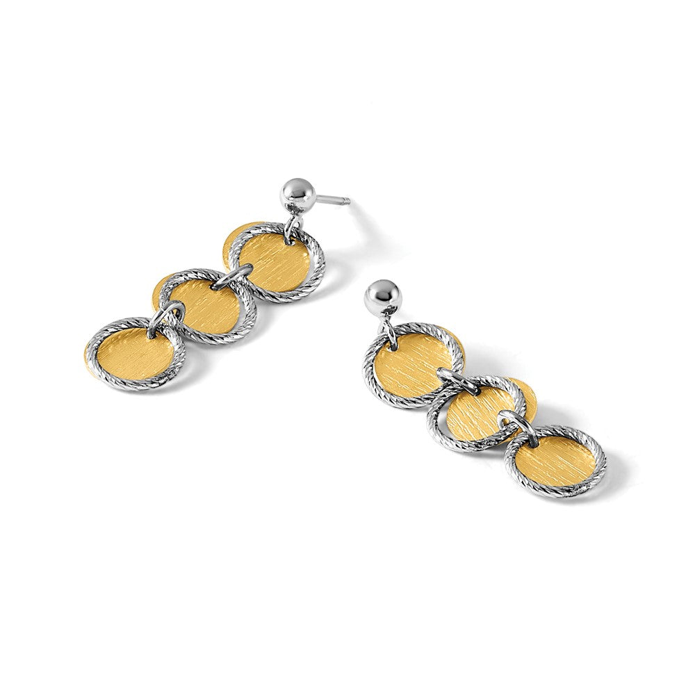 SS Rhodium/Gold-plated Polished/Brushed Circles Dangle Earrings